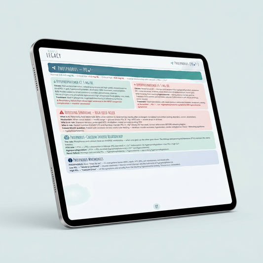 NurseLegacy fluids and electrolytes nursing study guide shown open on an iPad