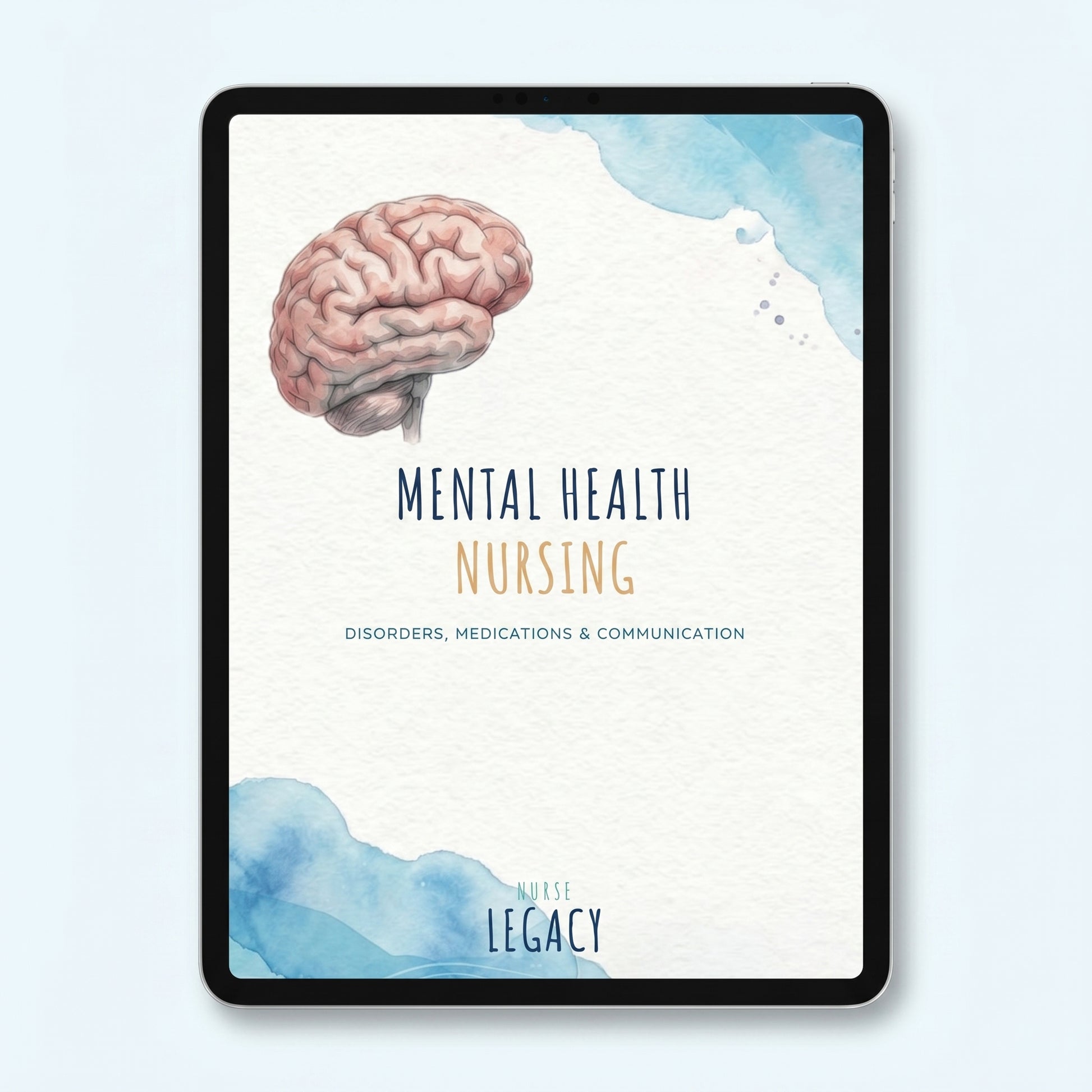 Mental Health Nursing study guide PDF cover — watercolor brain illustration, NurseLegacy
